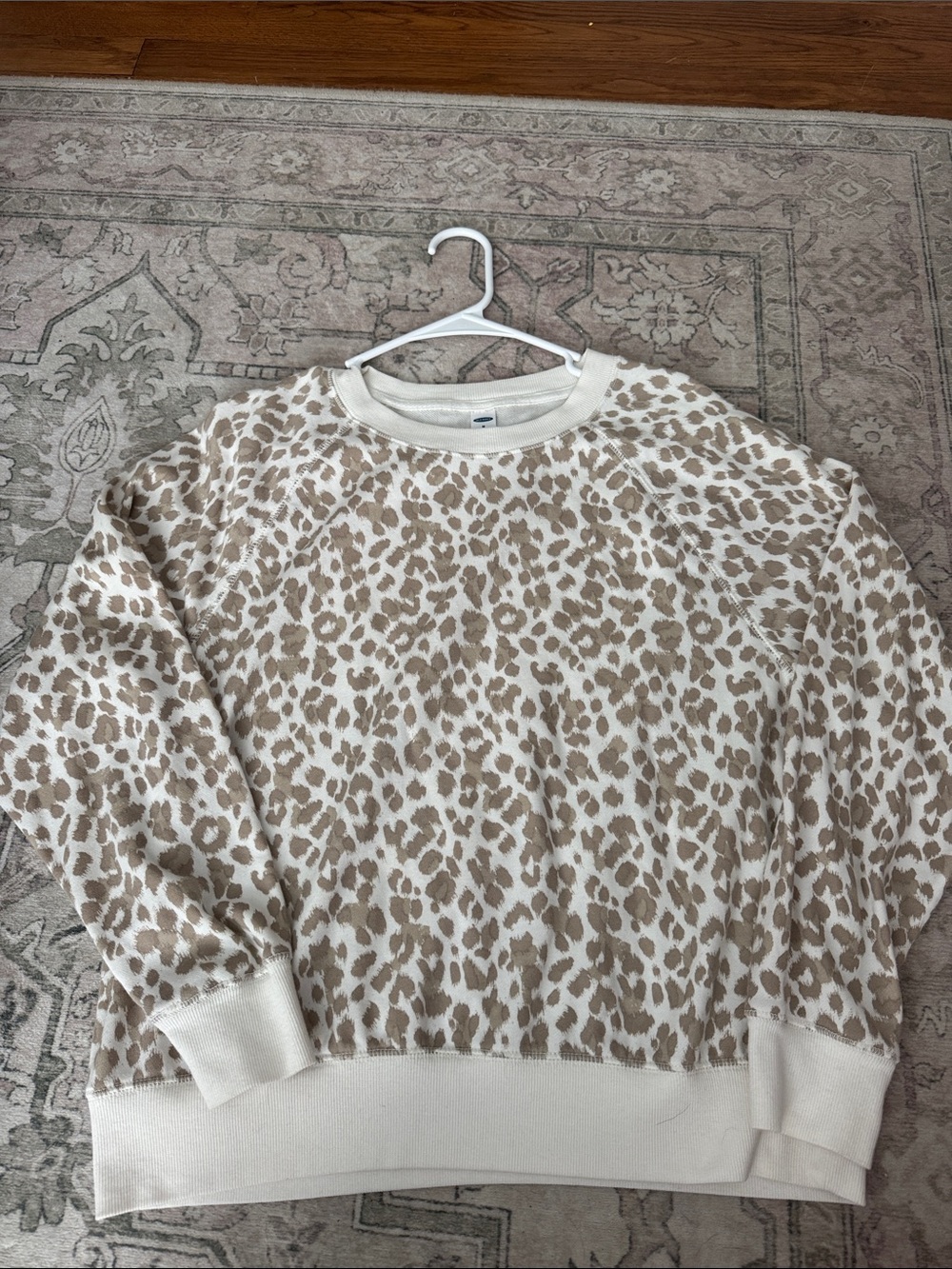 Old Navy Cream and Beige Leopard-Print Crewneck Sweater